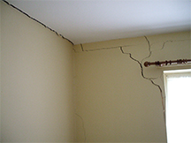 Subsidence of foundations – serious external cracks.